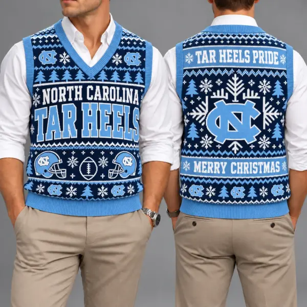 North Carolina Tar Heels Christmas Argyle Football Fan V-Neck Sleeveless Knit Vest