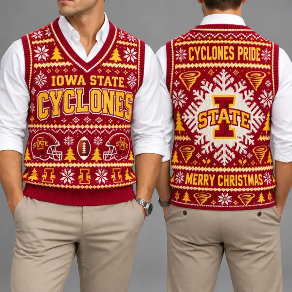Iowa State Cyclones Christmas Argyle Football Fan V-Neck Sleeveless Knit Vest