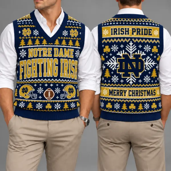 Notre Dame Fighting Irish Christmas Argyle Football Fan V-Neck Sleeveless Knit Vest