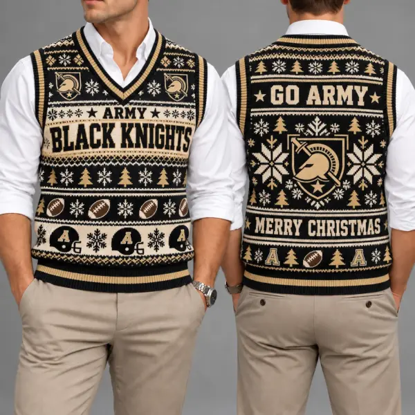 Army Black Knights Christmas Argyle Football Fan V-Neck Sleeveless Knit Vest
