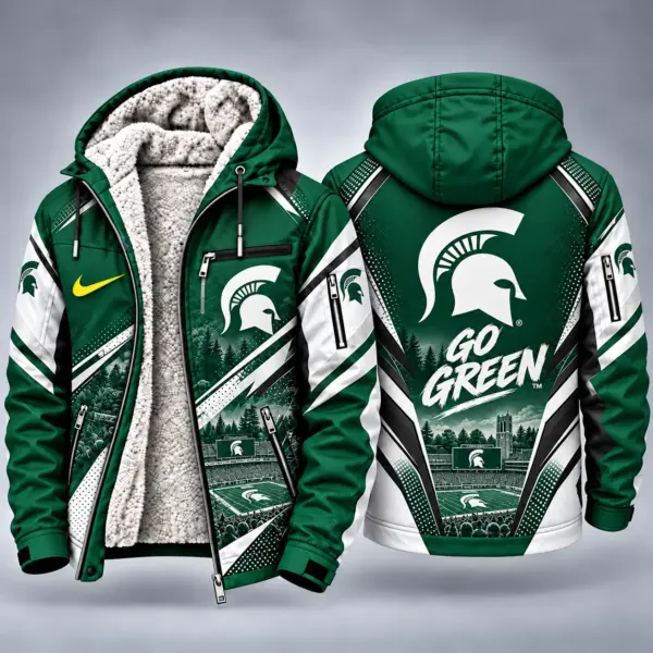 Michigan State Spartans Men's Christmas Graphic Hooded Winter Coat – Festive Holiday Edition