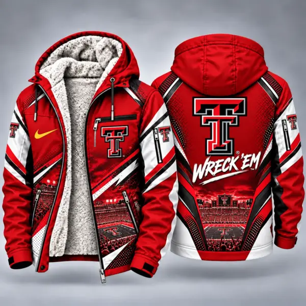 Texas Tech Red Raiders Men's Christmas Graphic Hooded Winter Coat – Festive Holiday Edition