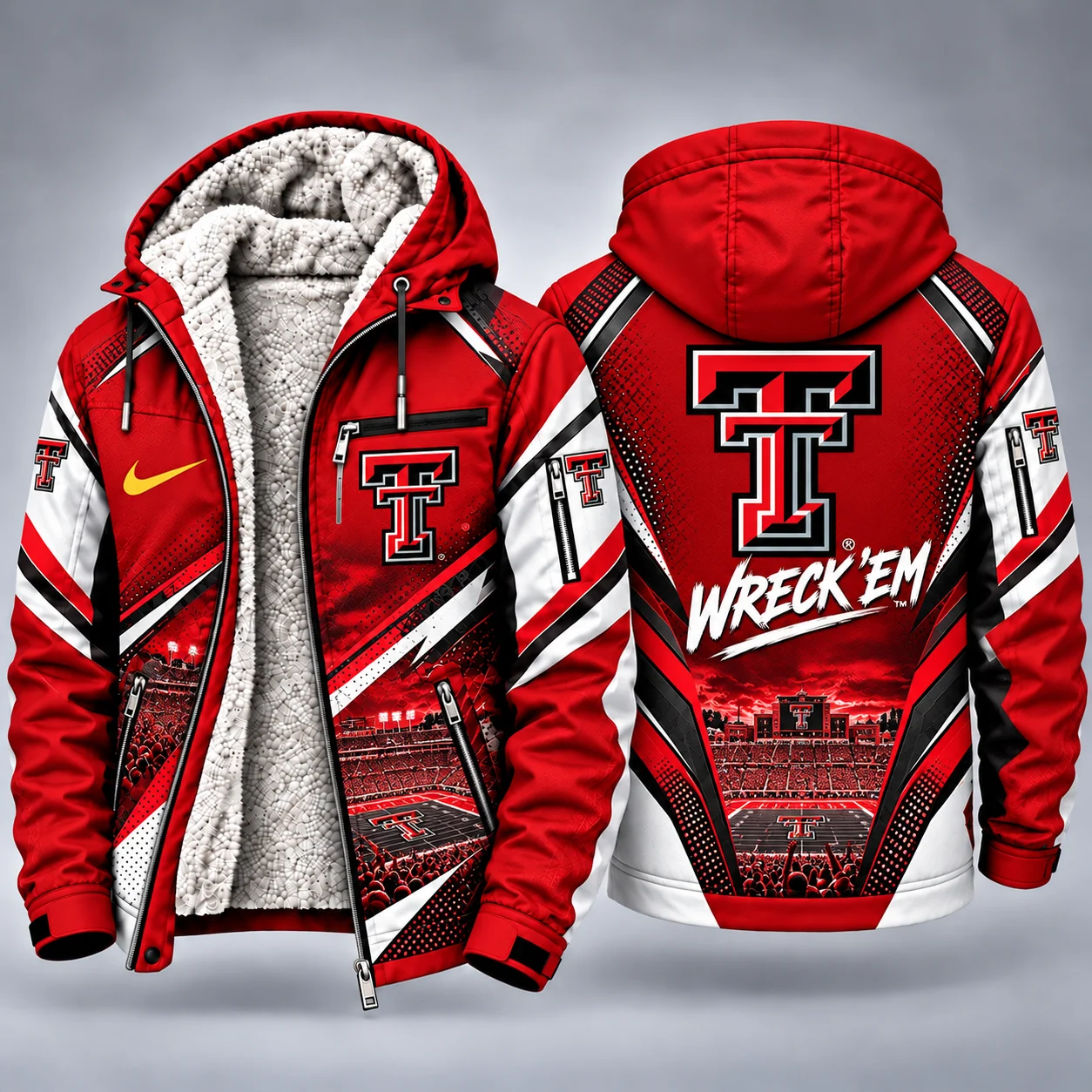 Texas Tech Red Raiders Men's Christmas Graphic Hooded Winter Coat – Festive Holiday Edition