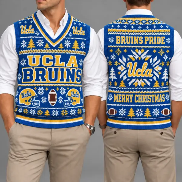UCLA Bruins Christmas Argyle Football Fan V-Neck Sleeveless Knit Vest