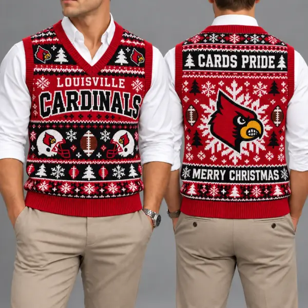 Louisville Cardinals Christmas Argyle Football Fan V-Neck Sleeveless Knit Vest