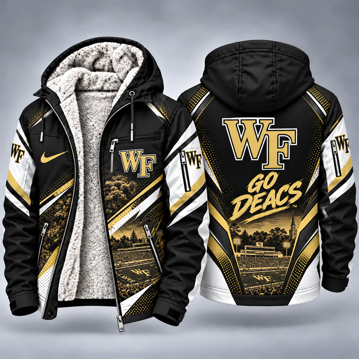 Wake Forest Demon Deacons Men's Christmas Graphic Hooded Winter Coat – Festive Holiday Edition