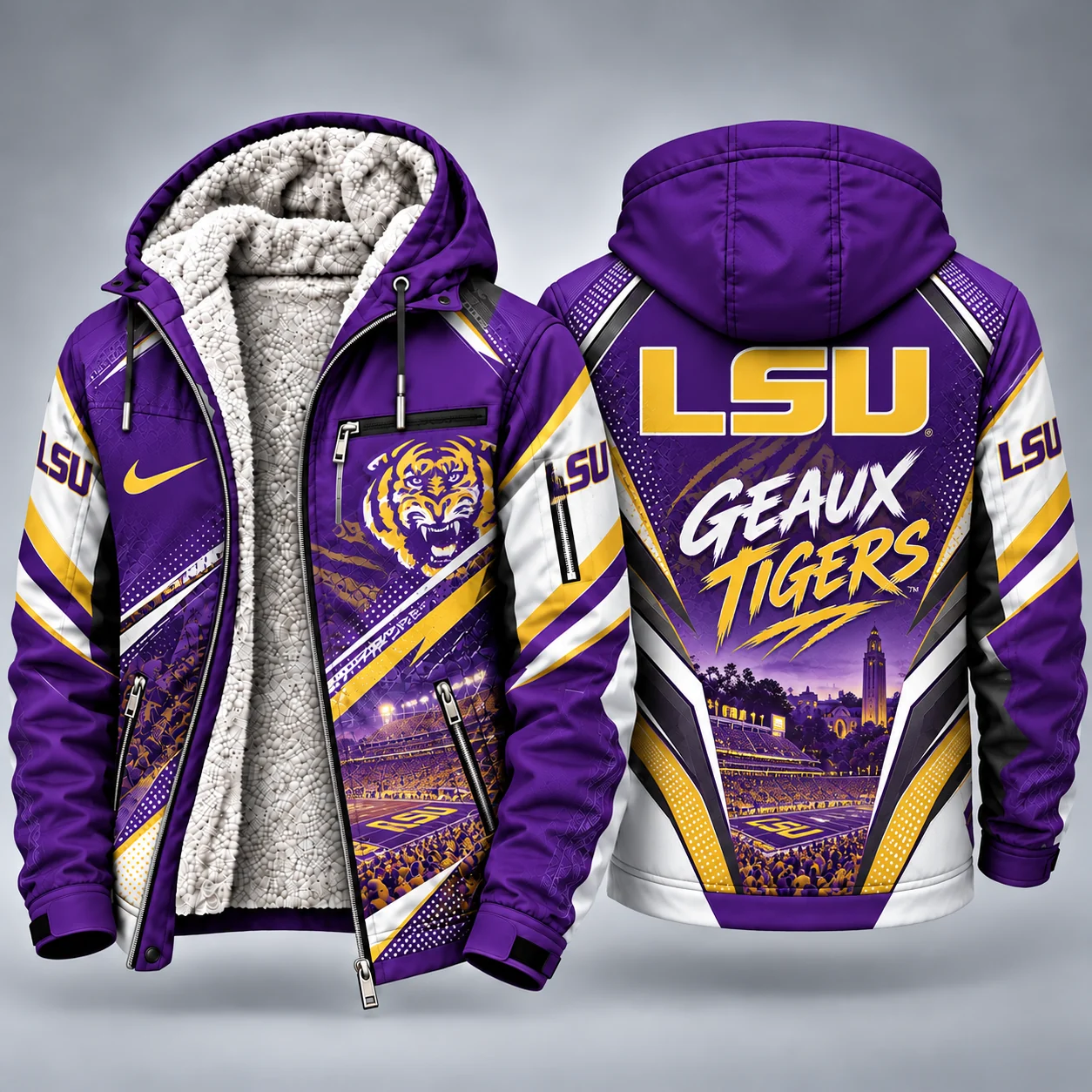 LSU Tigers Men's Christmas Graphic Hooded Winter Coat – Festive Holiday Edition