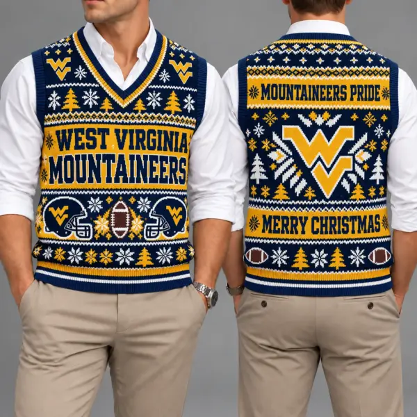 West Virginia Mountaineers Christmas Argyle Football Fan V-Neck Sleeveless Knit Vest