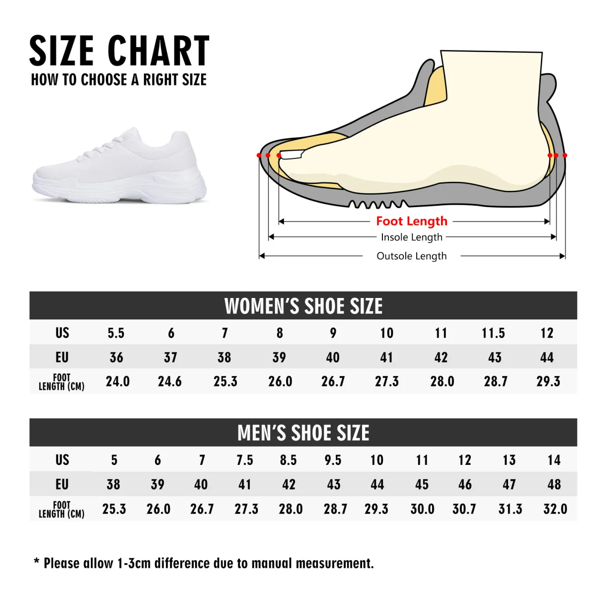 BYU Cougars Ultimate Fan Spirit Sneakers size chart for women and men