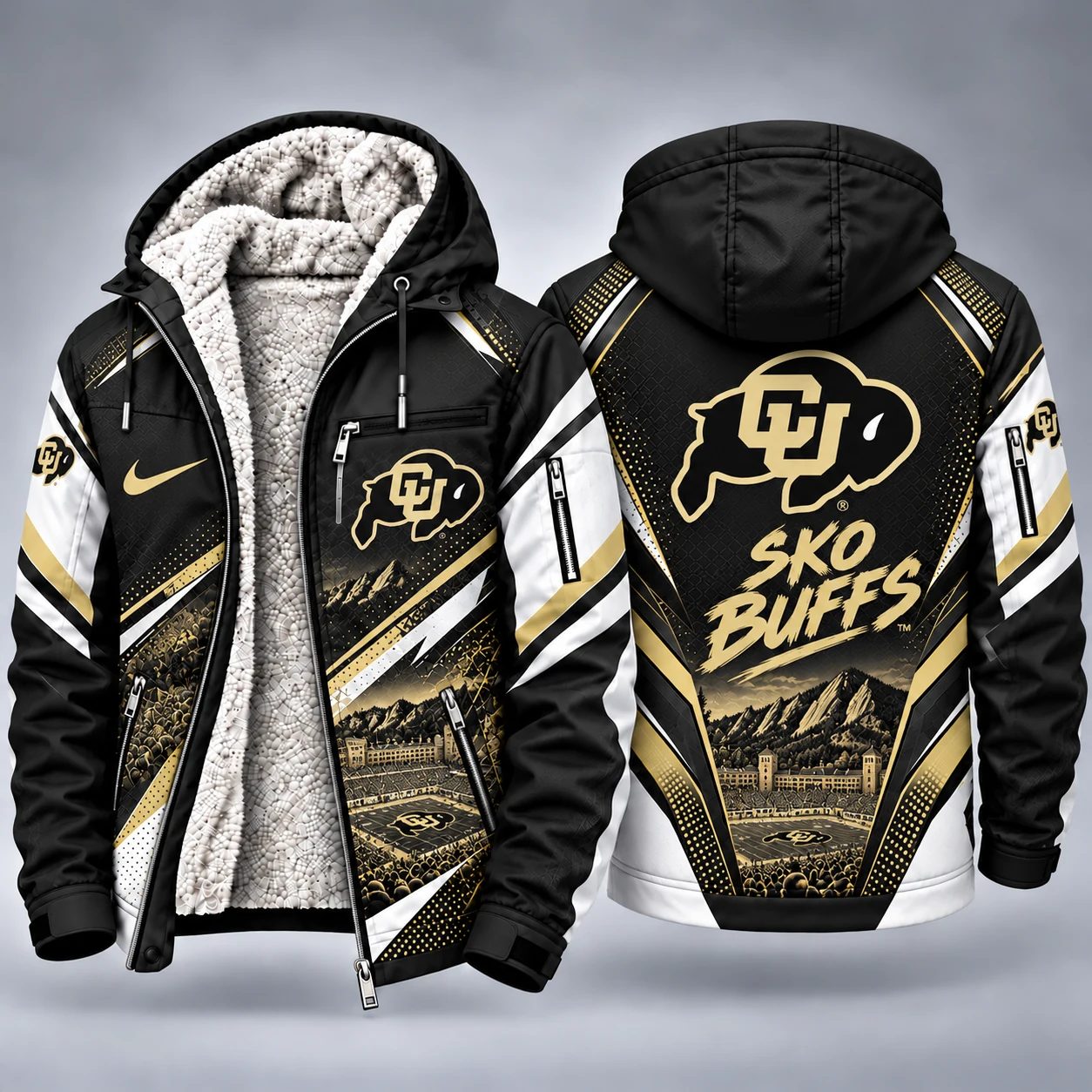 Colorado Buffaloes Men's Christmas Graphic Hooded Winter Coat – Festive Holiday Edition