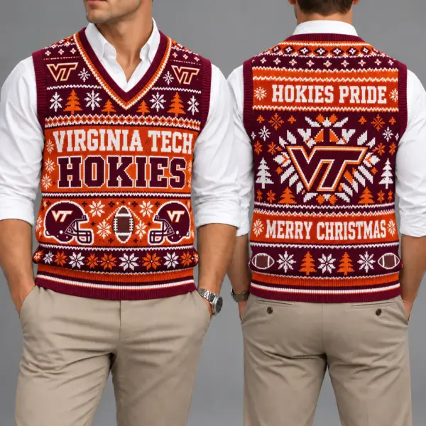 Virginia Tech Hokies Christmas Argyle Football Fan V-Neck Sleeveless Knit Vest