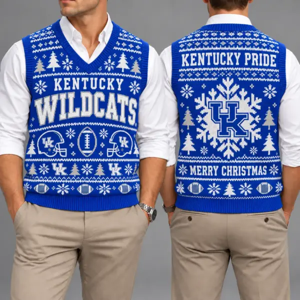 Kentucky Wildcats Christmas Argyle Football Fan V-Neck Sleeveless Knit Vest