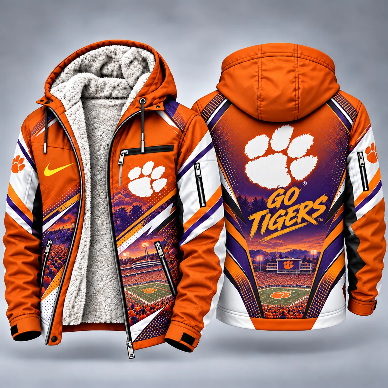 Clemson Tigers Men's Christmas Graphic Hooded Winter Coat – Festive Holiday Edition