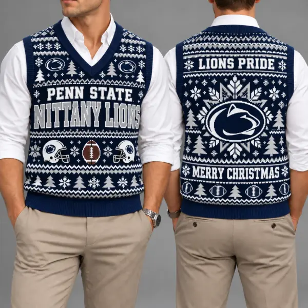 Penn State Nittany Lions Christmas Argyle Football Fan V-Neck Sleeveless Knit Vest