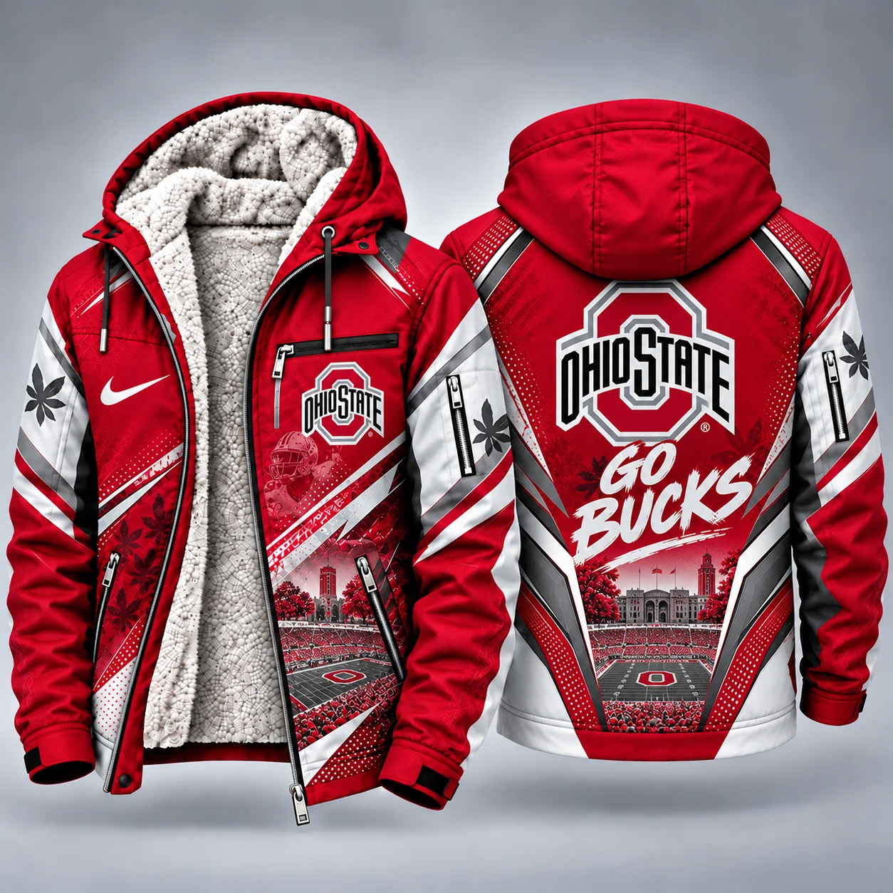 Ohio State Buckeyes Men's Christmas Graphic Hooded Winter Coat – Festive Holiday Edition