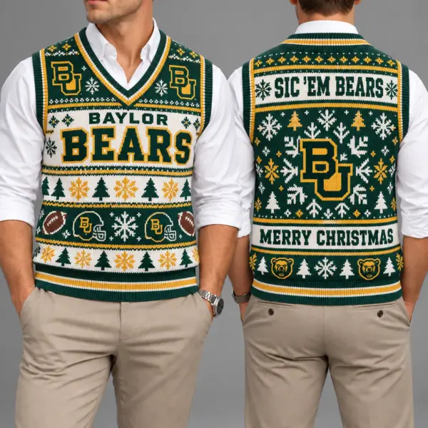 Baylor Bears Christmas Argyle Football Fan V-Neck Sleeveless Knit Vest