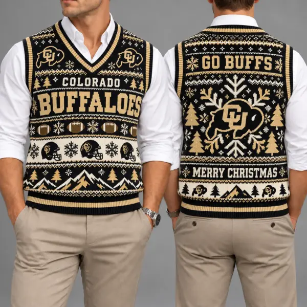 Colorado Buffaloes Christmas Argyle Football Fan V-Neck Sleeveless Knit Vest