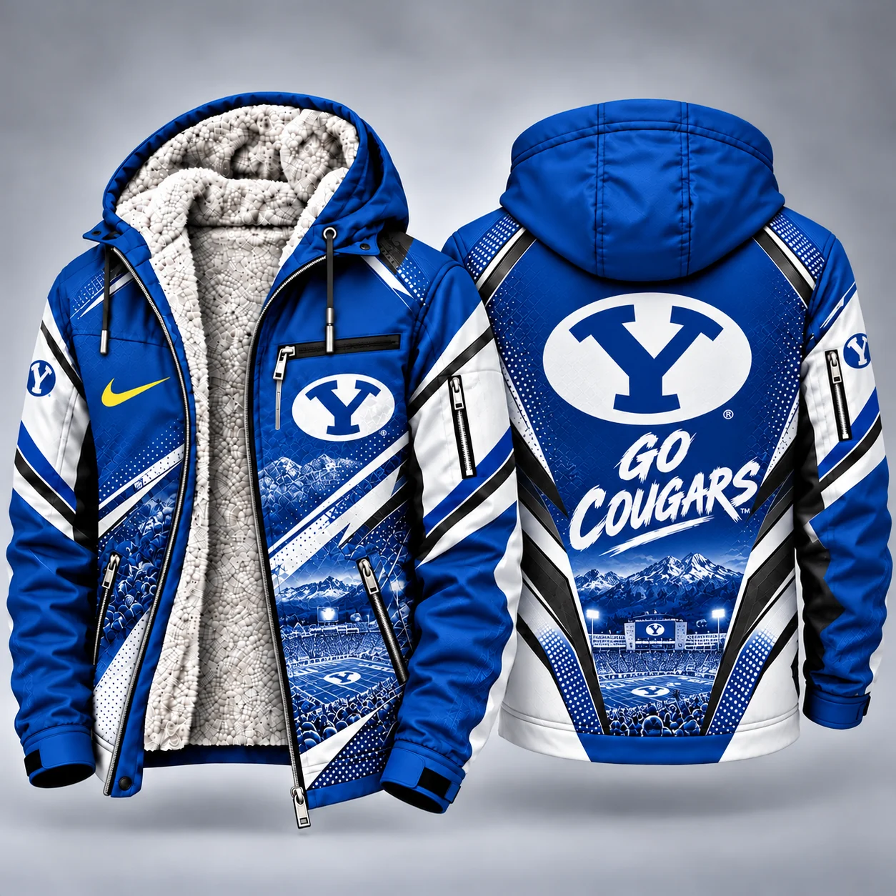 BYU Cougars Men's Christmas Graphic Hooded Winter Coat – Festive Holiday Edition