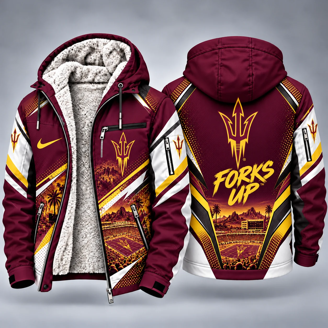 Arizona State Sun Devils Men's Christmas Graphic Hooded Winter Coat – Festive Holiday Edition