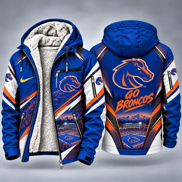 Boise State Broncos Men's Christmas Graphic Hooded Winter Coat – Festive Holiday Edition