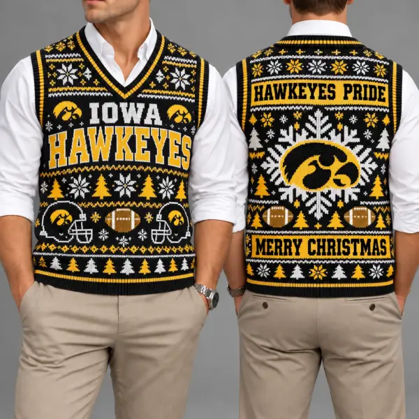 Iowa Hawkeyes Christmas Argyle Football Fan V-Neck Sleeveless Knit Vest
